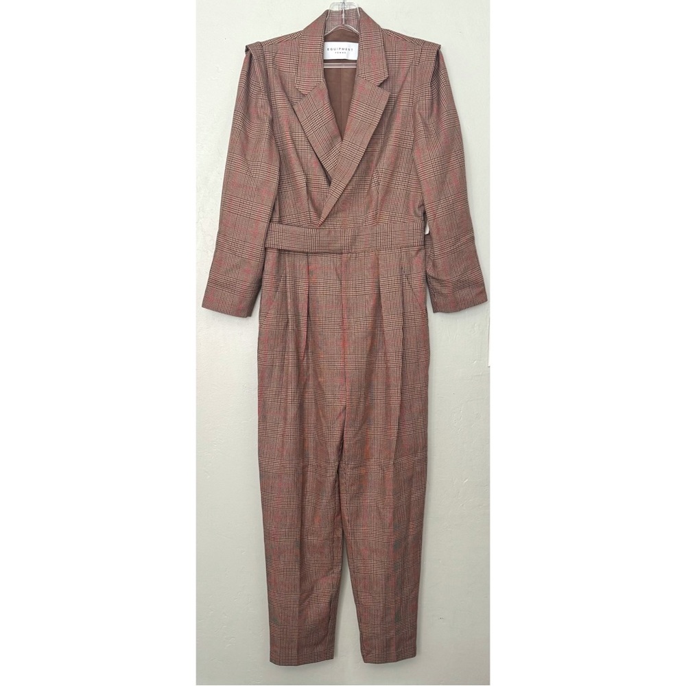 EQUIPMENT Beau Plaid Long Sleeves Jumpsuit In Emperador Multi Size 6